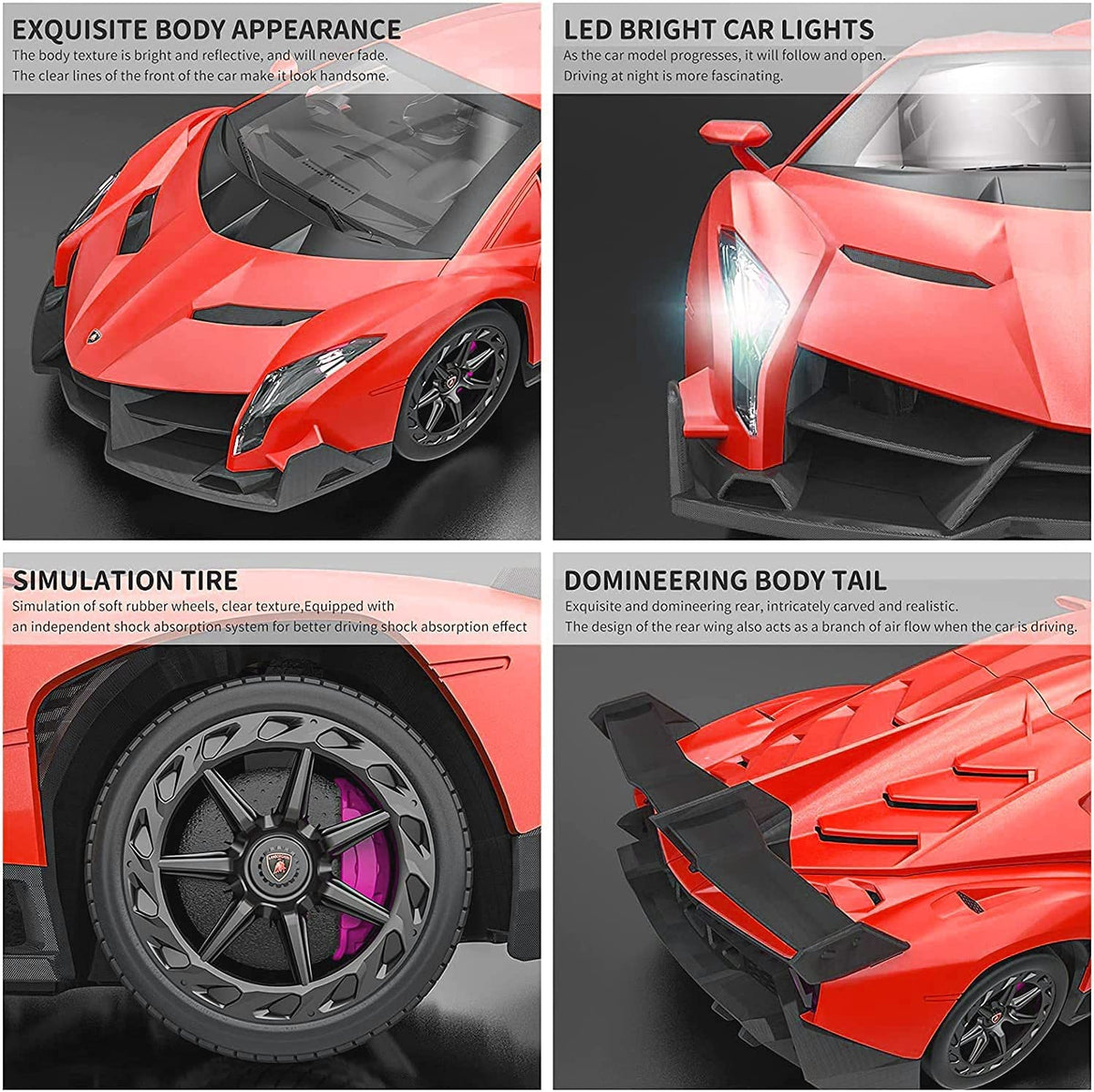 LAFALA RC car with transparent windows showing interior detail, safe play.