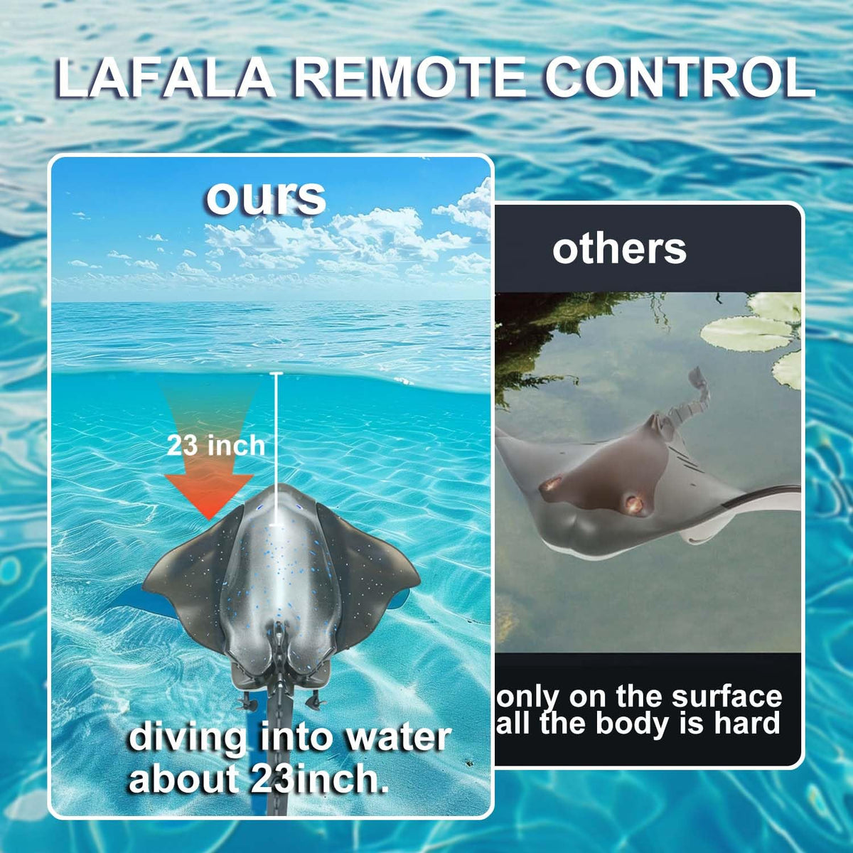 LAFALA stingray diving to 60 cm depth during fun water activities.
