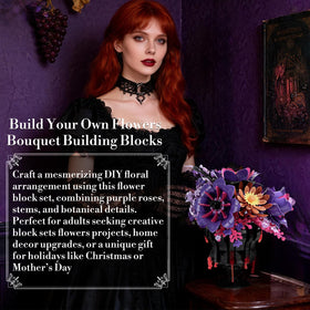 Lafnewv Purple Roses Bouquet Block Set in a vase creates a bold gothic decor focal point.