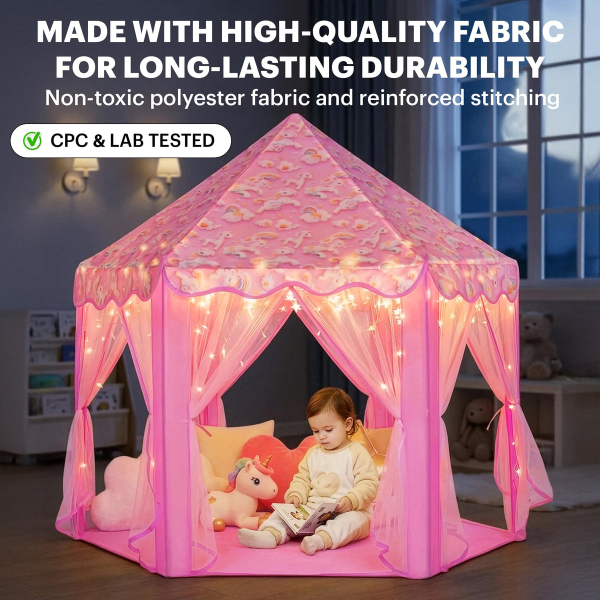 Lafyette Princess Tent tie-back curtains offer flexible open or private play space