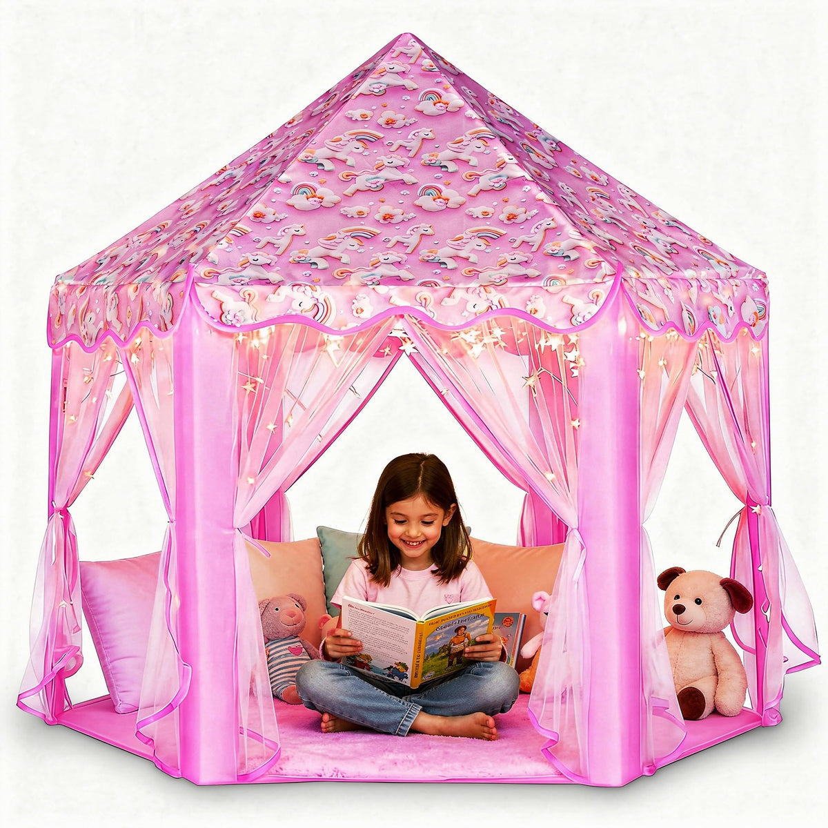 Lafyette Princess Tent with star lights creates magical playtime glow for kids