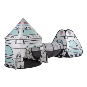 Lafyette white rocket tent with tunnel offers imaginative indoor play and easy access.
