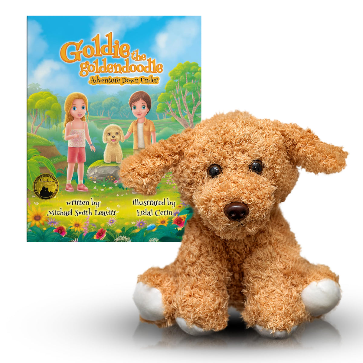 LAHEY LANE Goldie the Goldendoodle plush with book for imaginative play
