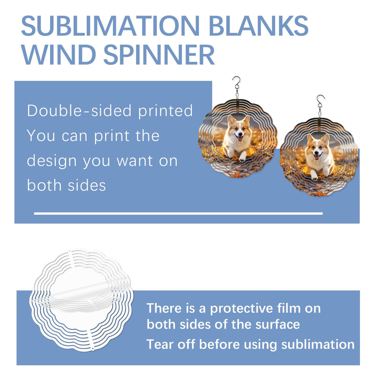 LaiHiulaan wind spinner blank with protective film before printing.