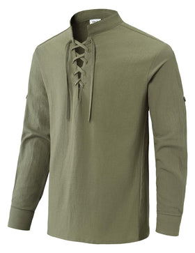Lainvenor cotton lace-up shirt, mandarin collar detail, versatile for cosplay and theater costumes