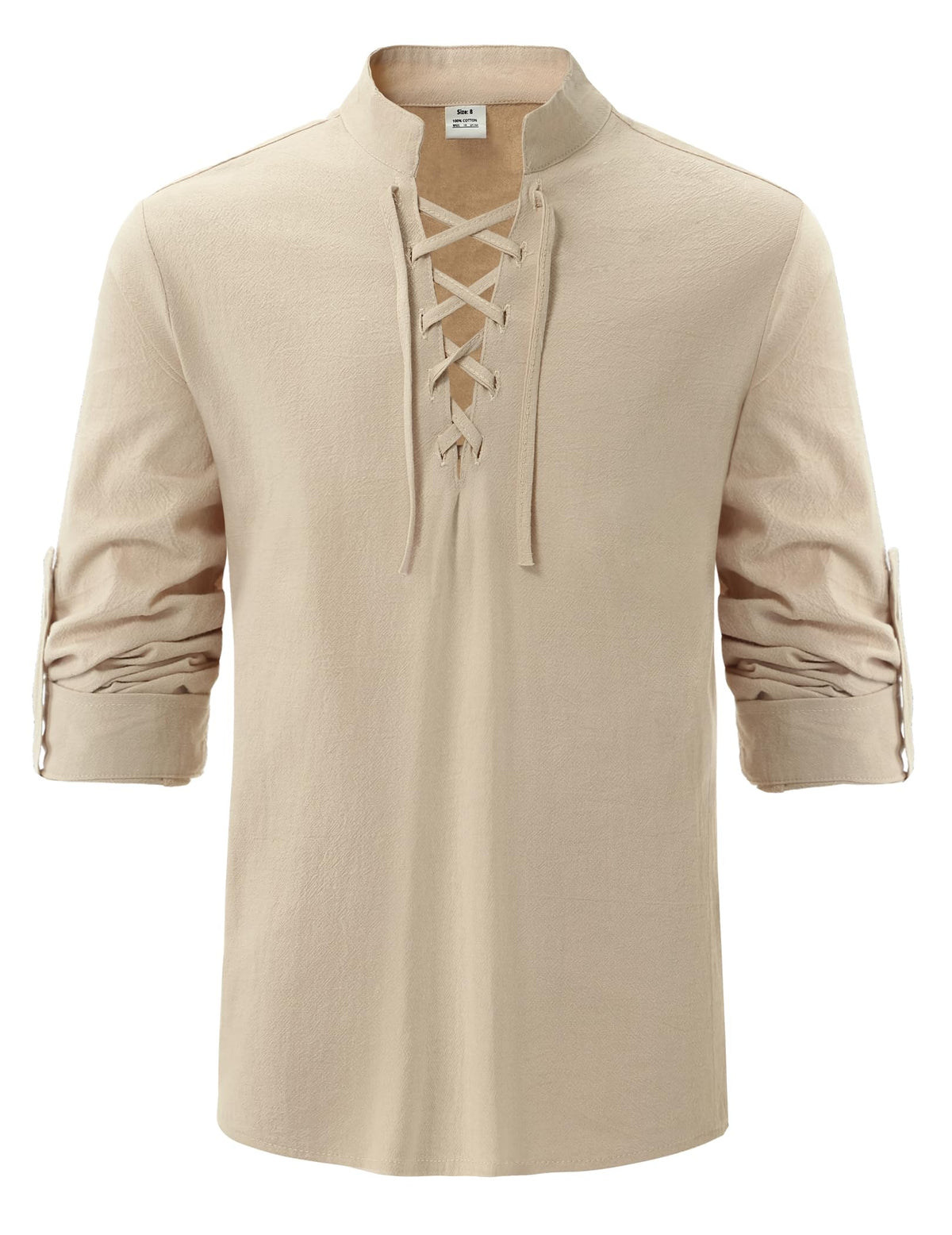 Lainvenor boys cotton lace-up shirt with mandarin collar for retro look