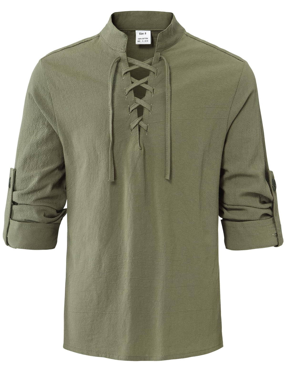 Lainvenor boys lace-up shirt army green, back view, easy-care fabric suited for school plays
