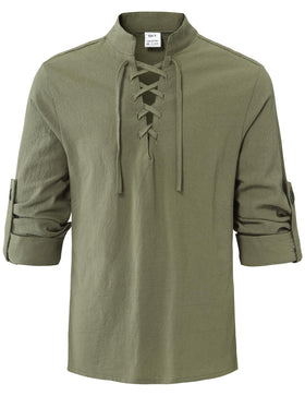 Lainvenor boys lace-up shirt army green, back view, easy-care fabric suited for school plays