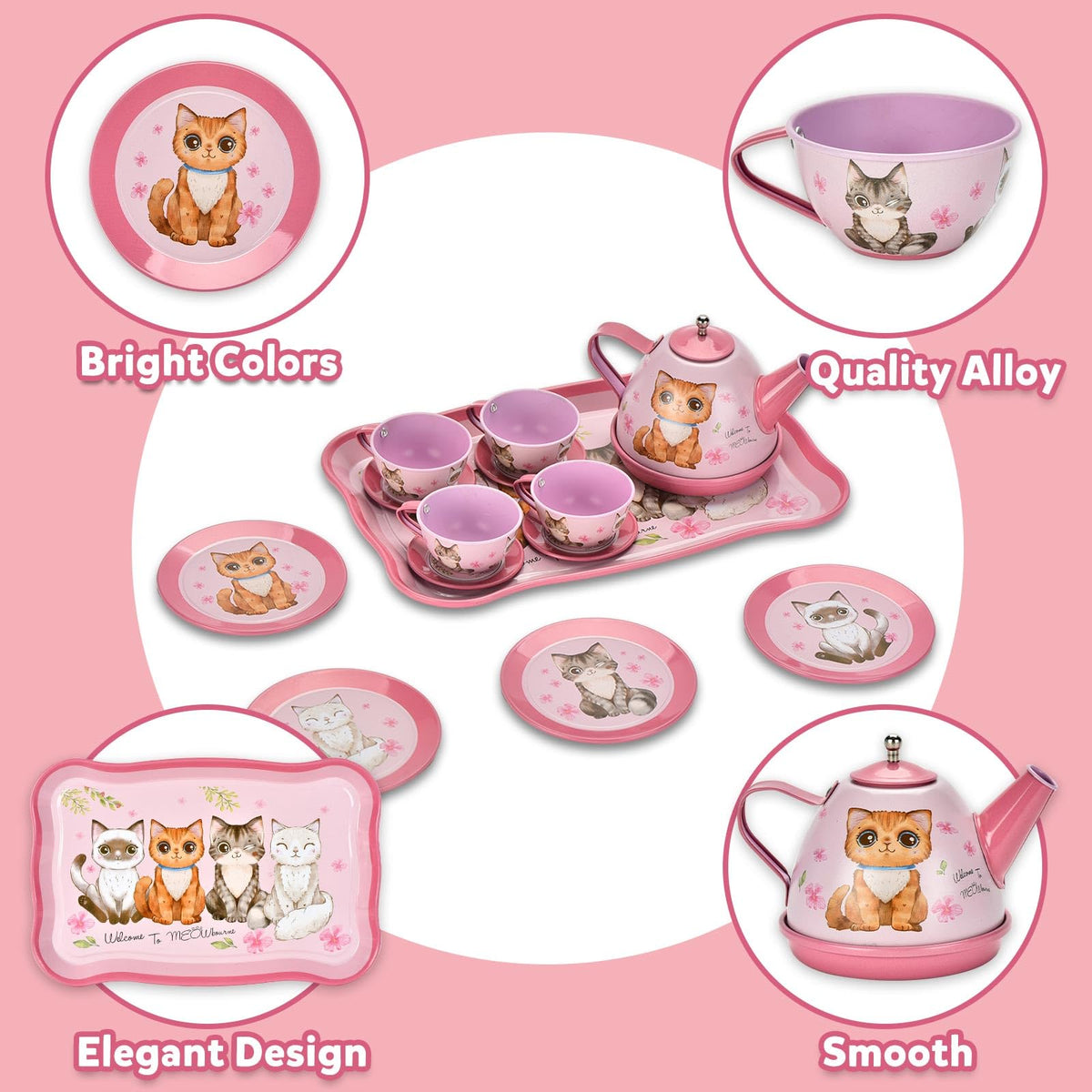 Lajeje kitten tin tea set perfect for imaginative tea parties