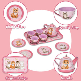 Lajeje kitten tin tea set perfect for imaginative tea parties