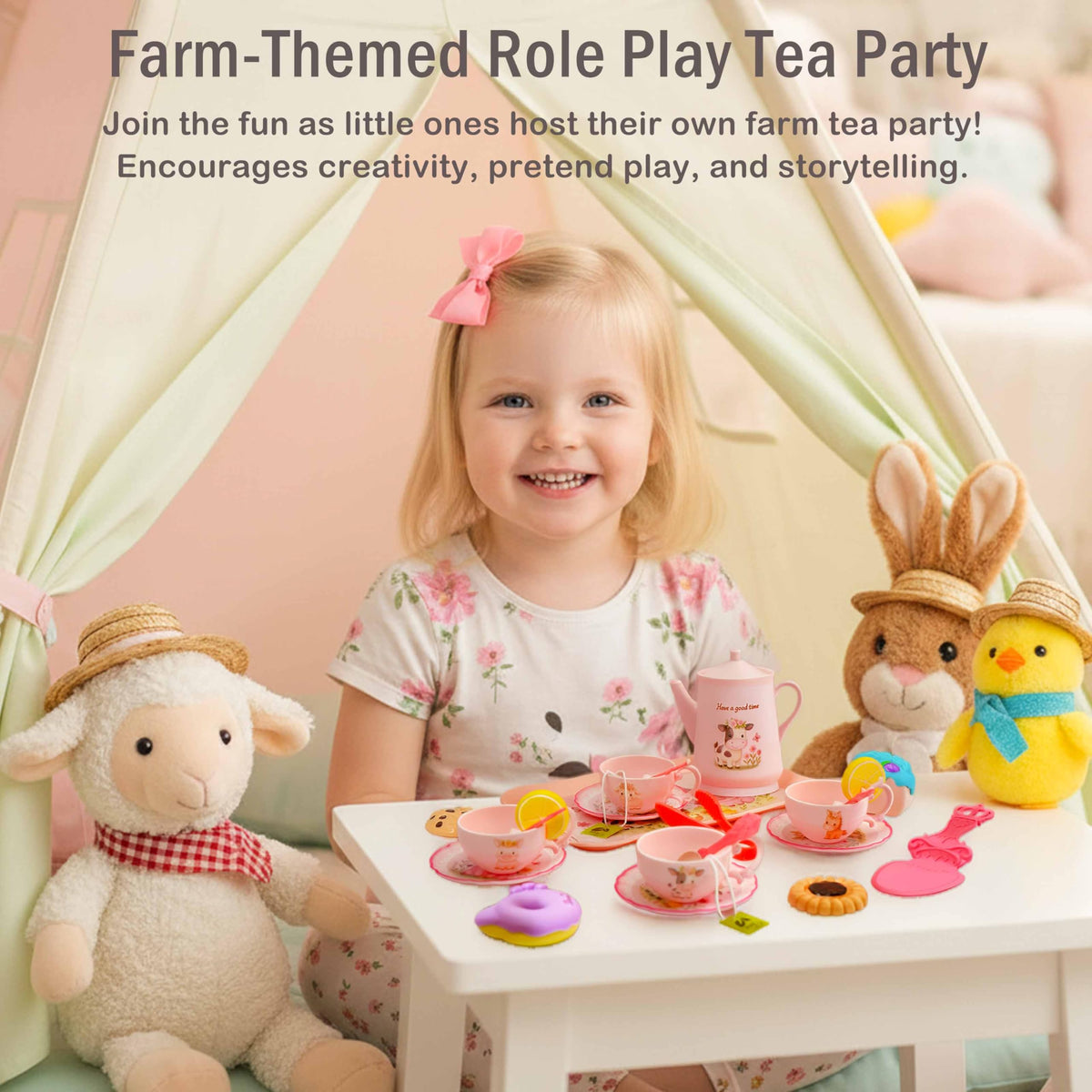 Lajeje Pink Barn Tea Set cups and saucers for sharing tea with friends.