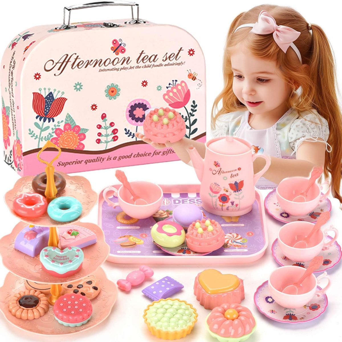 Lajeje teapot with floral design for imaginative pretend tea parties