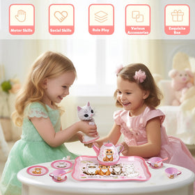 Lajeje cat-themed tea time playtime setup for kids