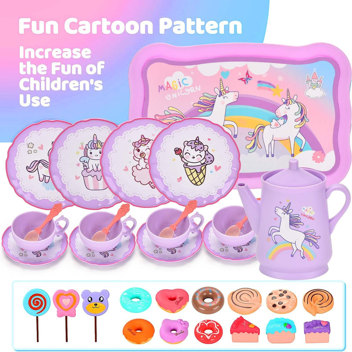 Lajeje Unicorn Tea Party cups in bright colors for imaginative play sessions.
