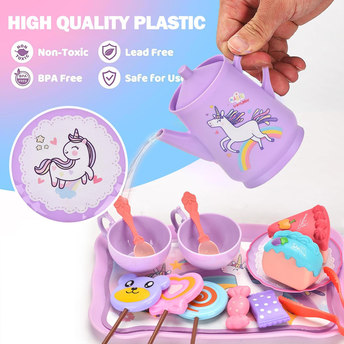 Lajeje Unicorn Tea Party spoons enabling easy, kid-friendly pretend dining.