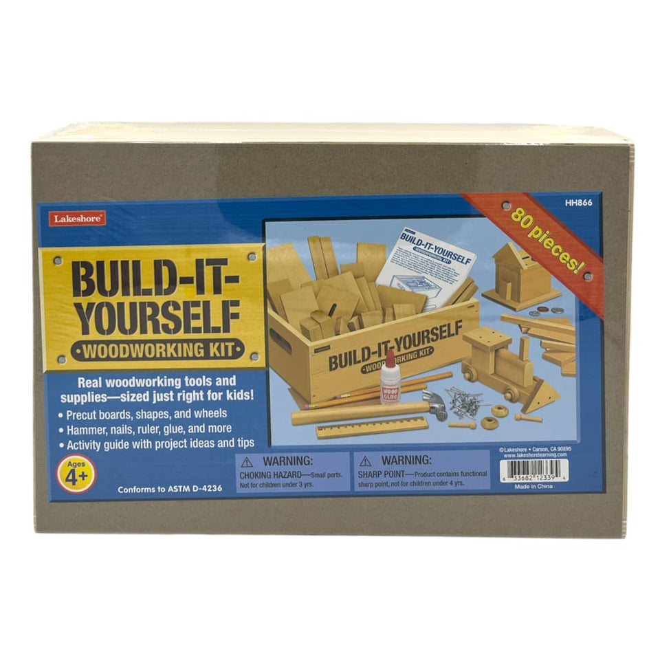 Lakeshore Build-It-Yourself Woodworking Kit box with kid-friendly tools for beginners