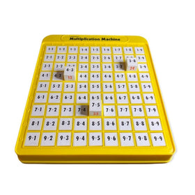 Lakeshore Multiplication Machine in use shows a child pressing buttons for instant answers and reinforcement