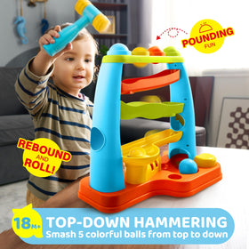 Lalalark ball drop toy hammer use demonstrating cause-and-effect.