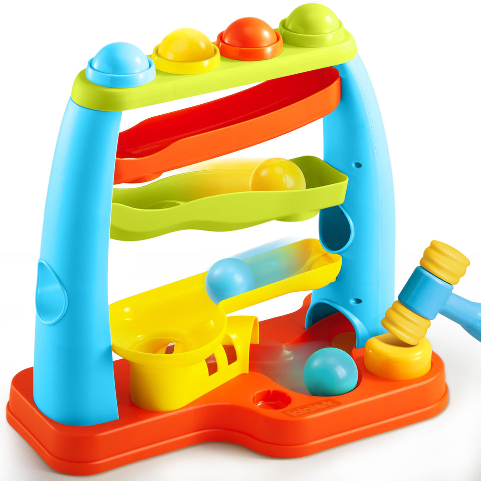 Lalalark ball drop toy setup with four-level track for curious toddlers.