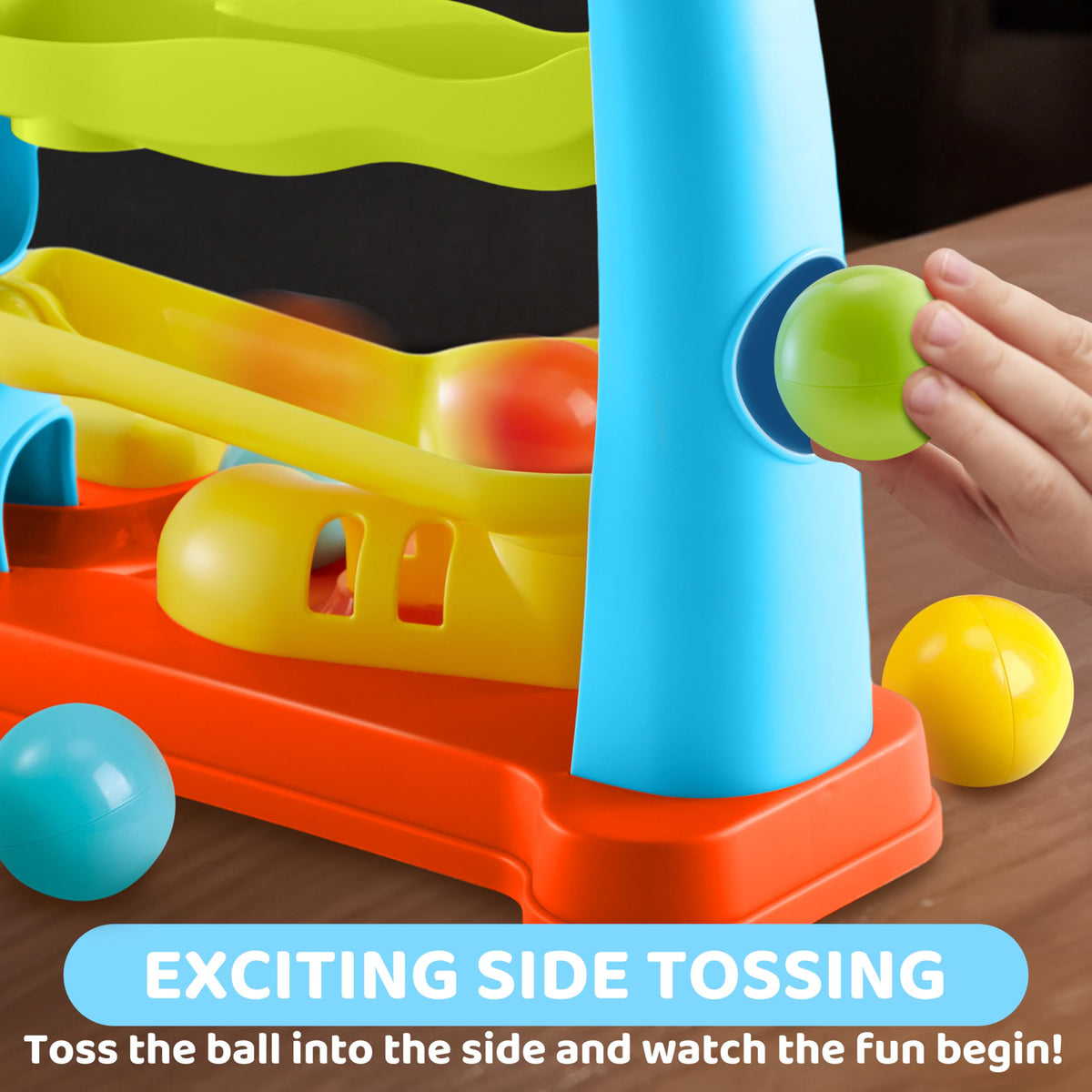 Lalalark ball drop toy sliding middle track for motor exploration.
