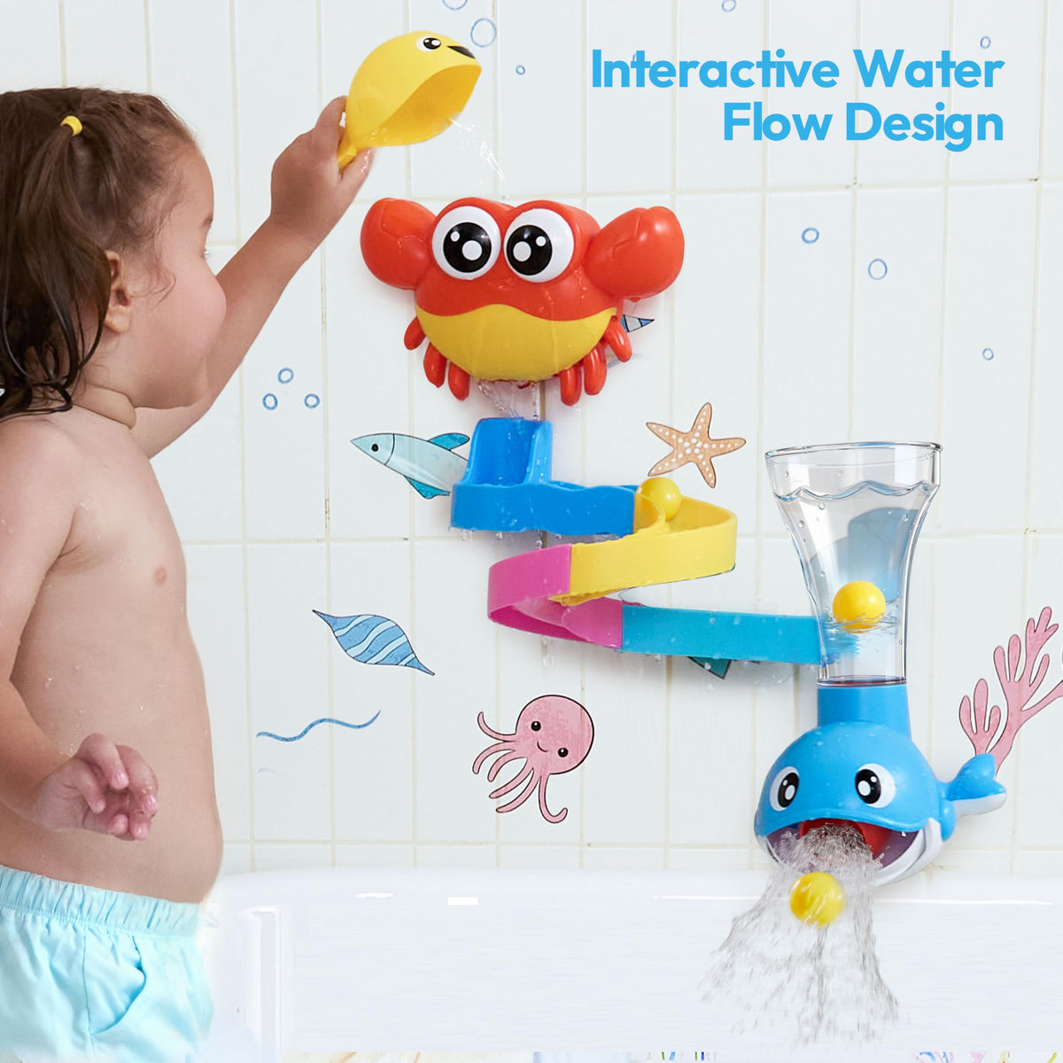 lalalark bath toys whale with water scoop for pour and spray during baths