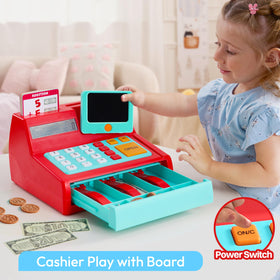 Lalalark cash register toy bills and coins support hands-on math practice.
