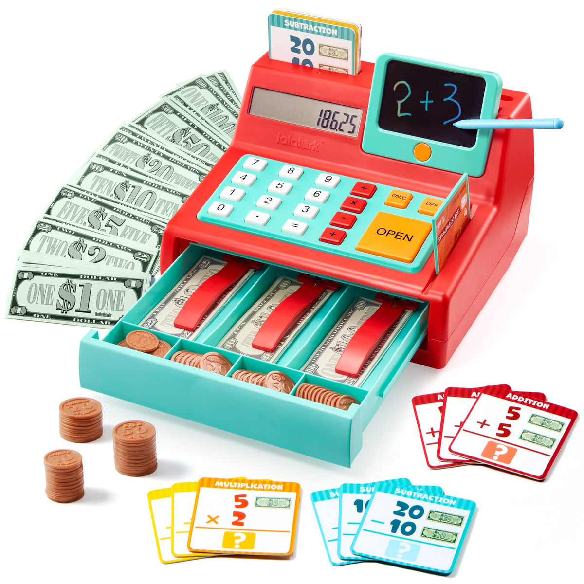 Lalalark cash register toy with detachable pad for independent pretend play.