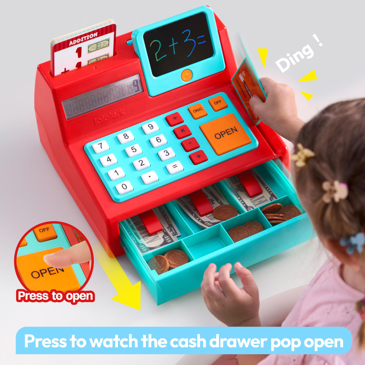 Lalalark cash register toy flashcards support interactive math practice.