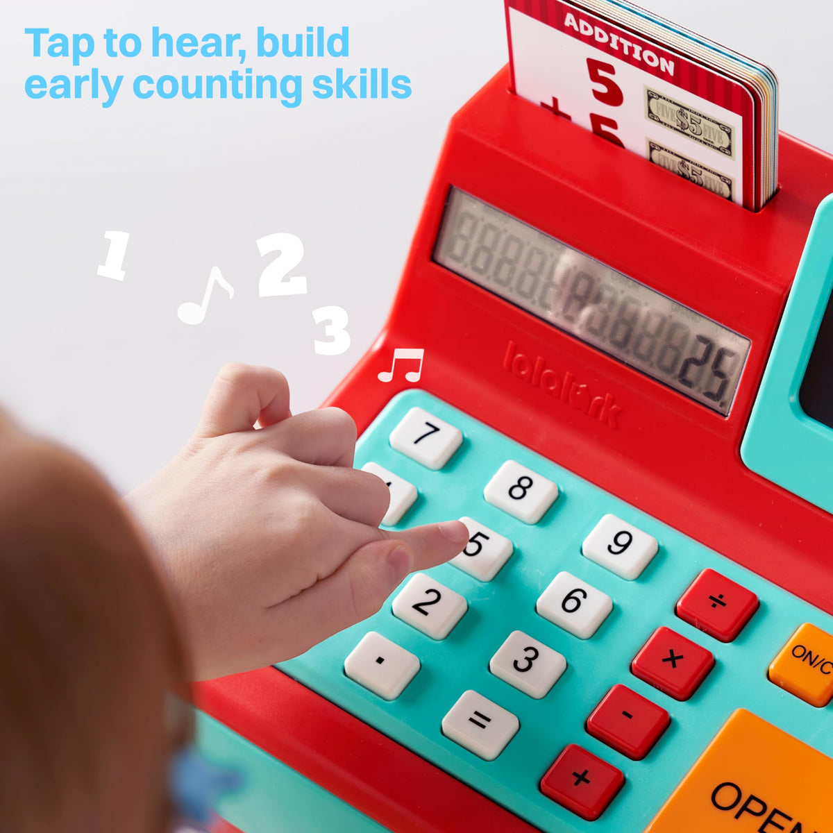 Lalalark cash register toy voice calculator guides counting through play.