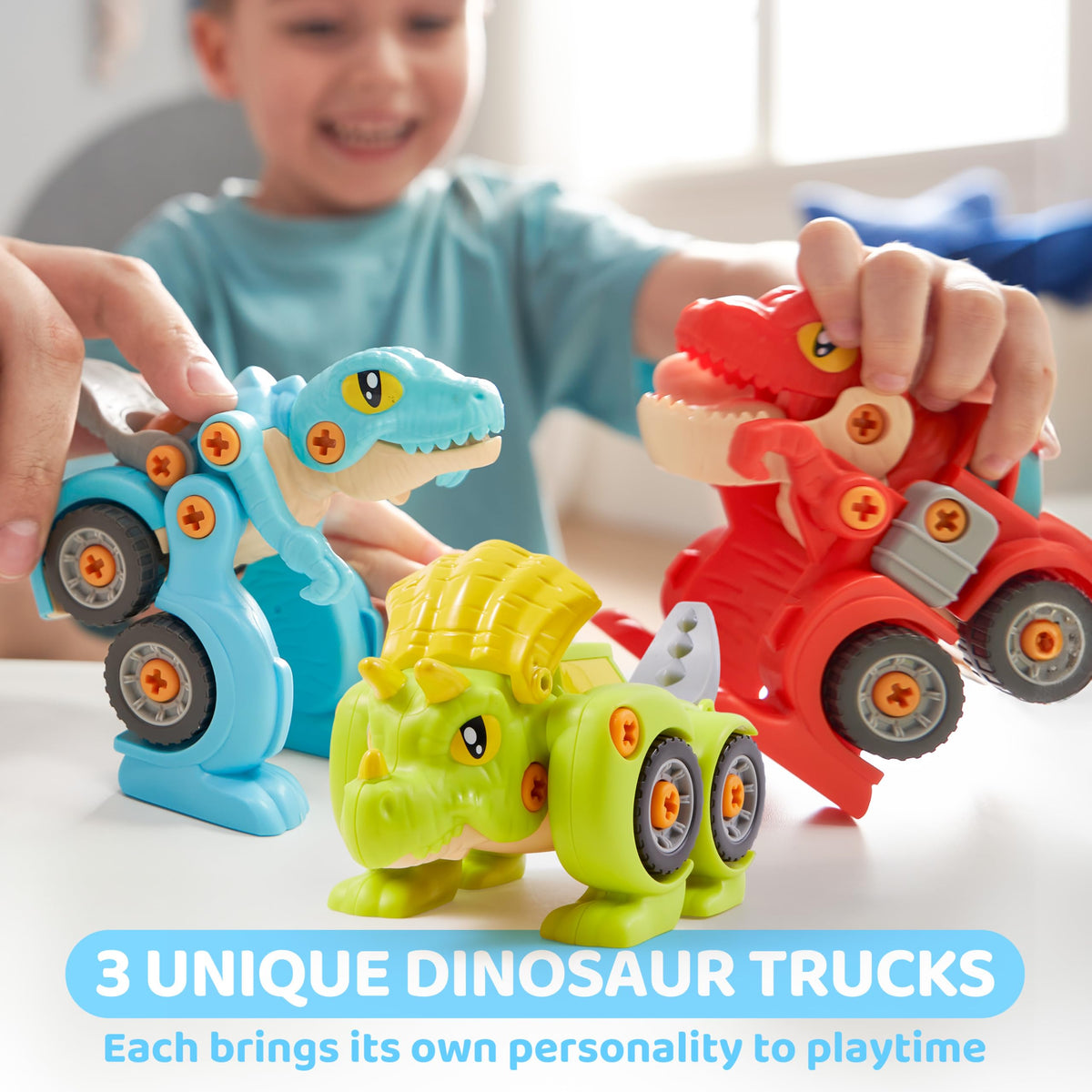 lalalark Dinosaur Cars electric drill helps kids drive and remove screws safely.