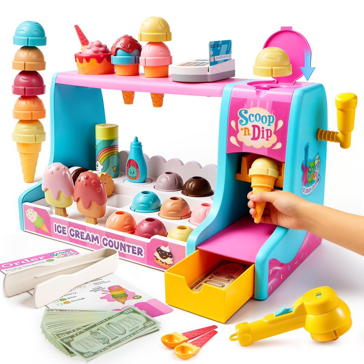 lalalark Ice Cream Maker Toy with side lever for realistic pretend dessert making.