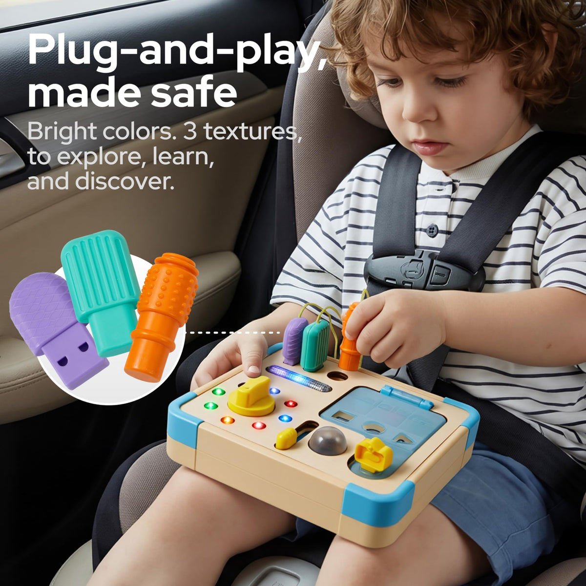 lalalark JOVA busy board 15 LED lights capture visual attention during activities.