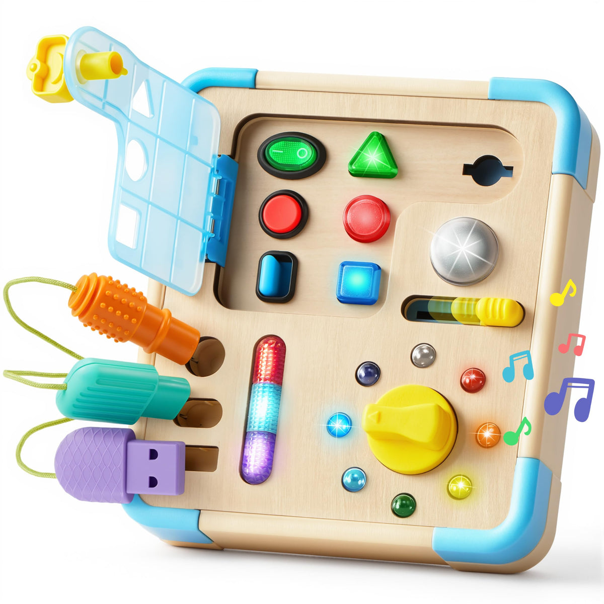 lalalark JOVA busy board cover open promotes tactile exploration and pretend play on the go.