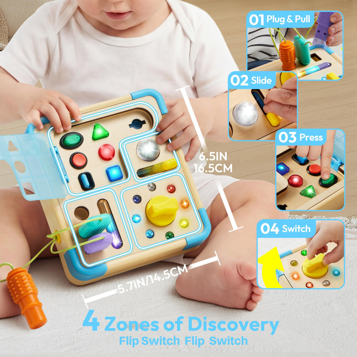 lalalark JOVA busy board large buttons allow easy press and independent exploration.