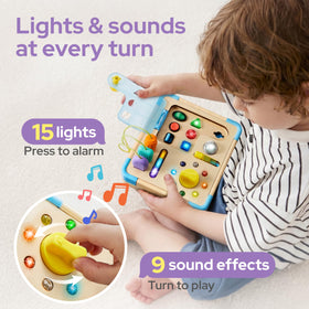 lalalark JOVA busy board USB plug encourages exploration of everyday connections.
