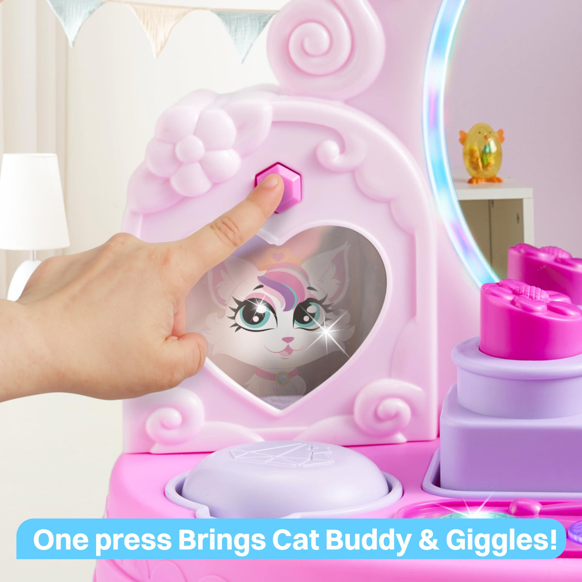 Lalalark animated cat on mini mirror with lights for sensory delight