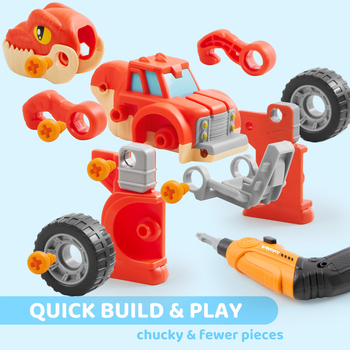 lalalark Transforming dinosaur toy demonstrates morphing between dinosaur and car for hands-on exploration.