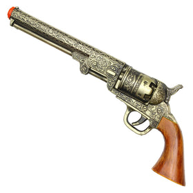 LALAPORT 13-inch gold revolver with ornate floral engravings, ideal for cosplay and display.