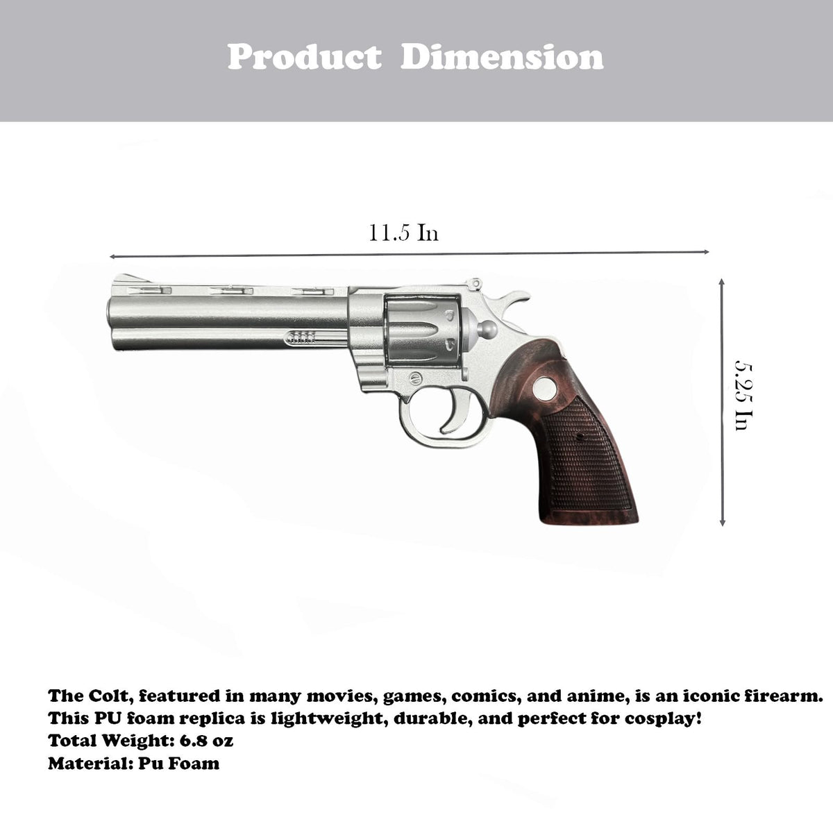 LALAPORT Colt Python foam revolver silver close-up barrel detail for collectors.