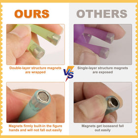 Laleay magnetic people on fridge double as decorative desk magnets for notes.