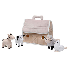 Lambs & Ivy barn animals display shows four plush figures for imaginative play.