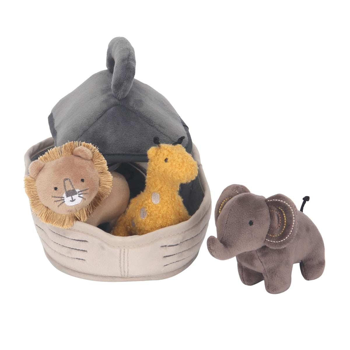 Lambs & Ivy Baby Noah giraffe plush close-up with honey boucle and embroidered spots.