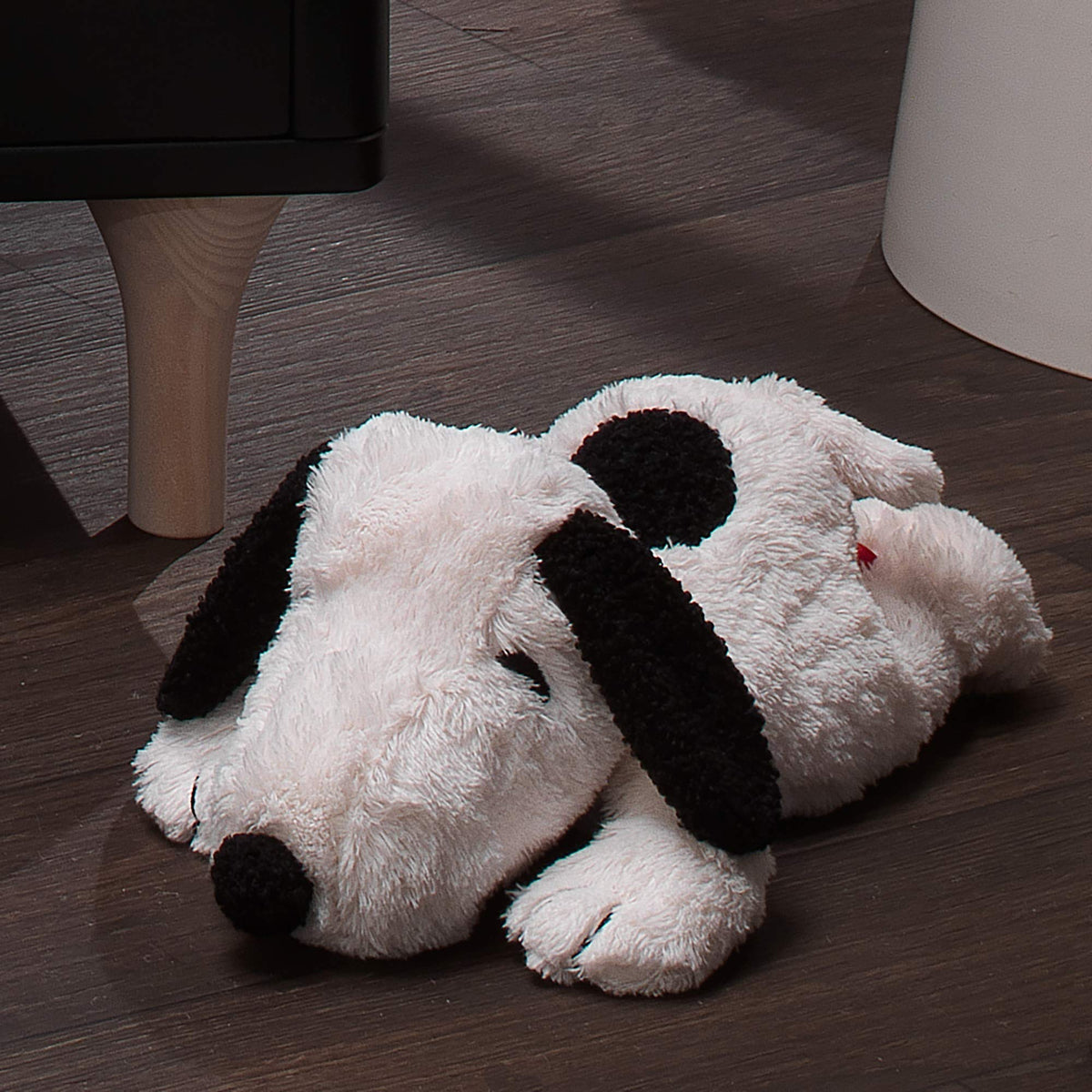 Lambs & Ivy Snoopy plush uses soft polyester fabric for gentle snuggles.