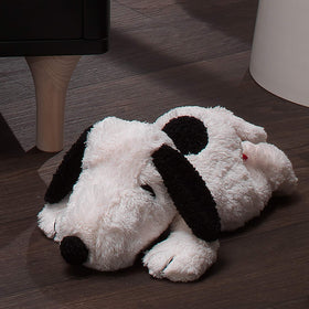 Lambs & Ivy Snoopy plush uses soft polyester fabric for gentle snuggles.