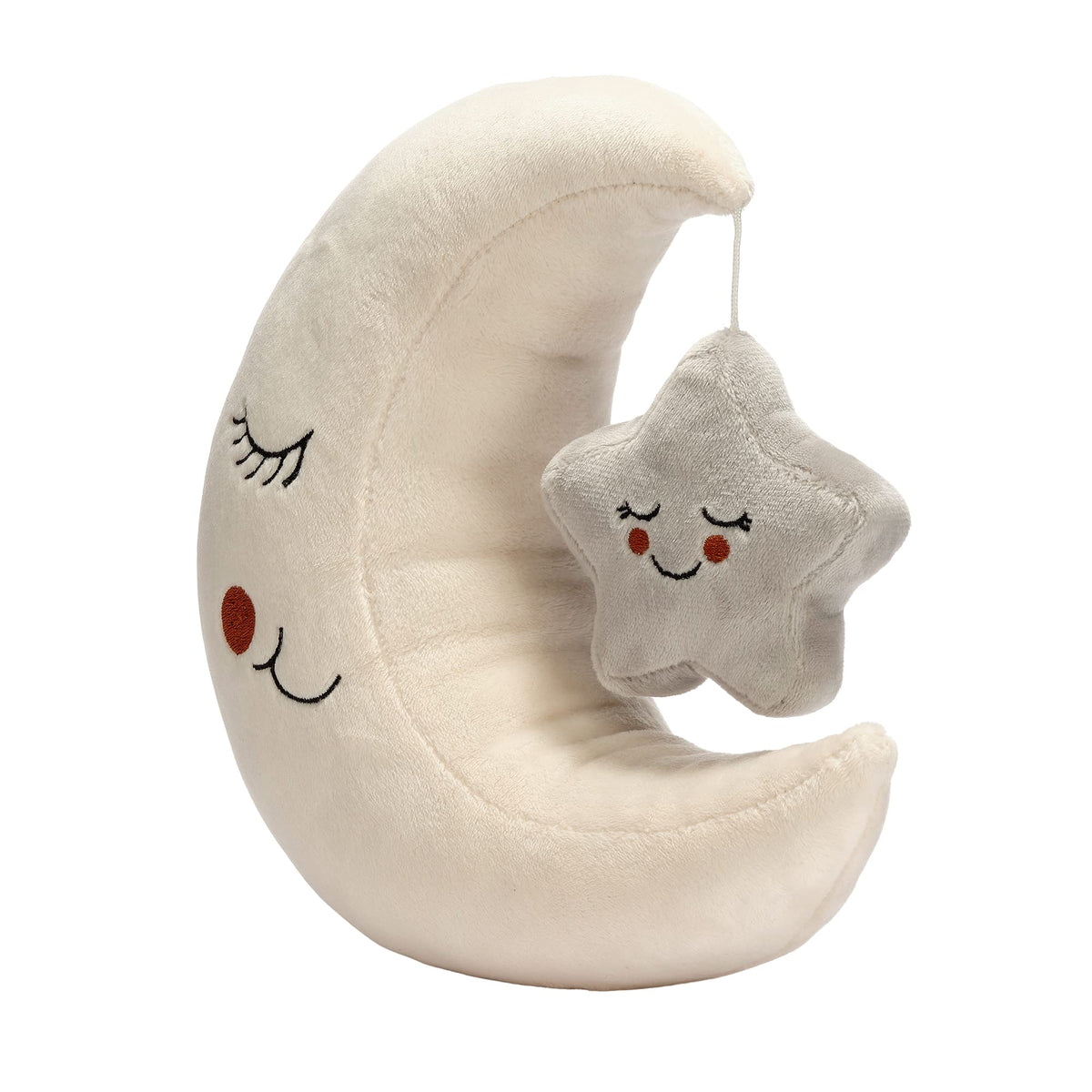Goodnight Moon close-up showing embroidered face adds gentle, friendly presence for baby.