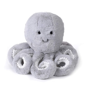 Lambs & Ivy Inky octopus plush toy in gray minky with velour accents for baby cuddles