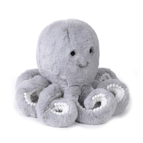 Inky plush octopus featuring embroidered eyes and mouth for safe play