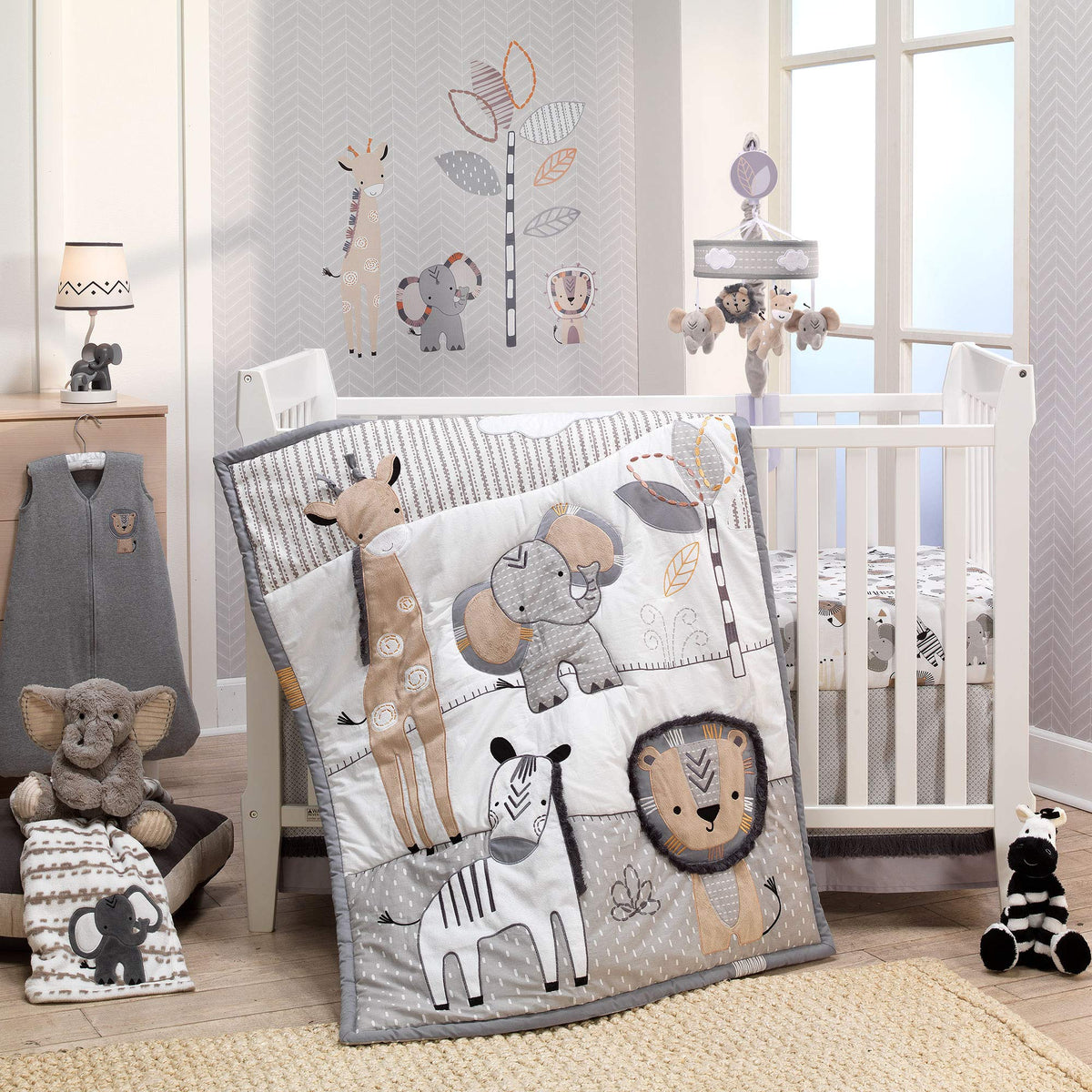 Lambs & Ivy Jett plush elephant, washable design for easy cleanup.
