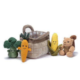 Lambs & Ivy plush veggie basket play set with the squirrel for storytelling fun.