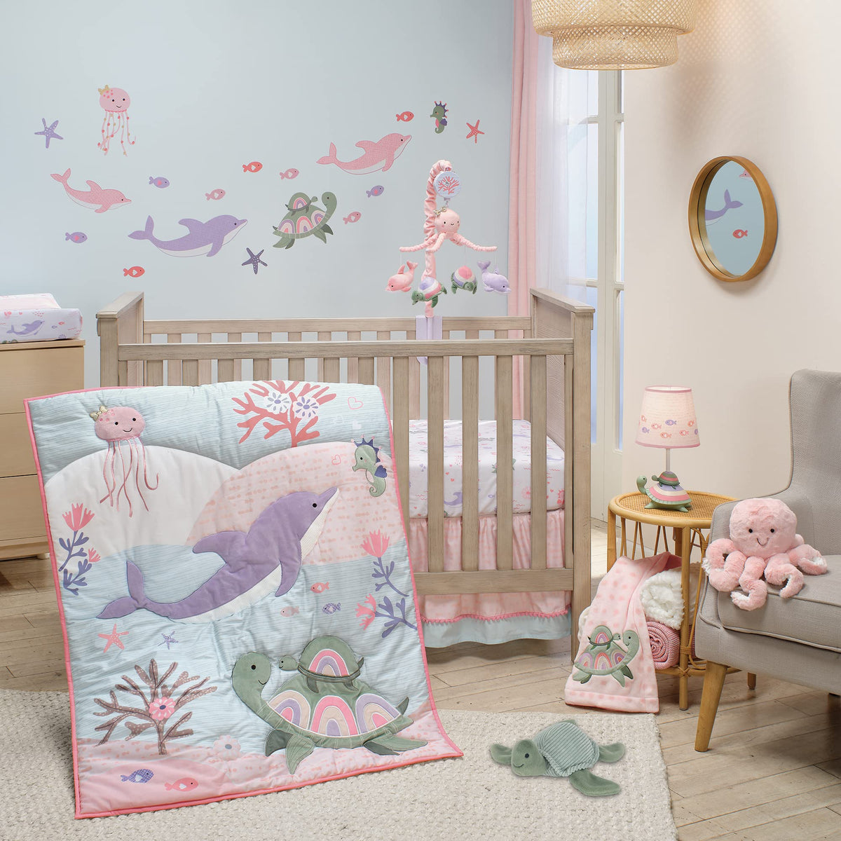 Lambs & Ivy Sea Dreams pink plush octopus Bubbles machine washable easy care